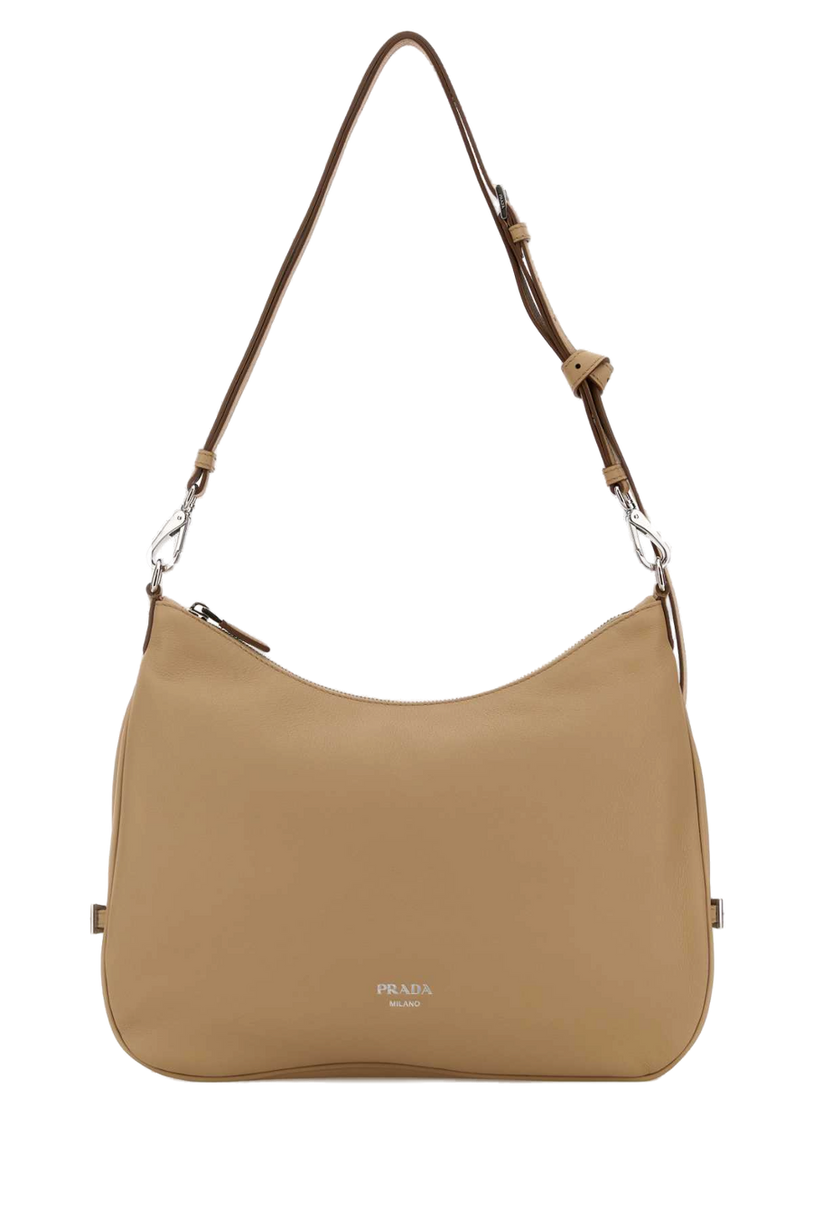 Prada Exterior: 100% Leather; Lining: 100% Leather; Finishing: Silver metal shoulder bag in beige