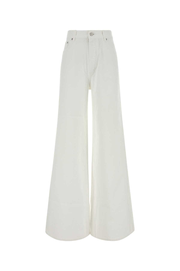 White Denim Wide-Leg Jeans Blanc Exterior: Cotton Pantaloni