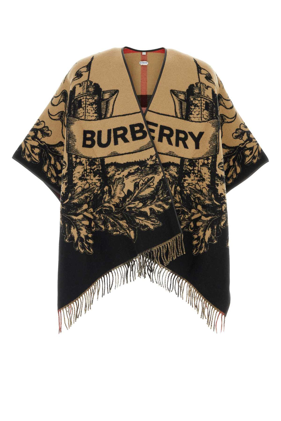 Embroidered Wool Reversible Cape Archivebeige Exterior: Maglieria