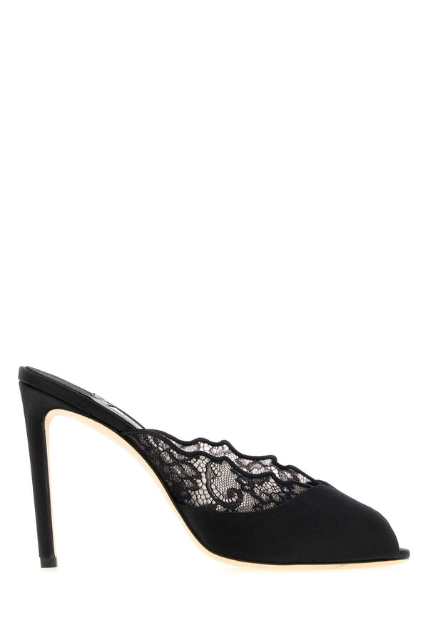 Black Satin And Lace Brigitte Mules Blackblack Scarpe Con Tacco