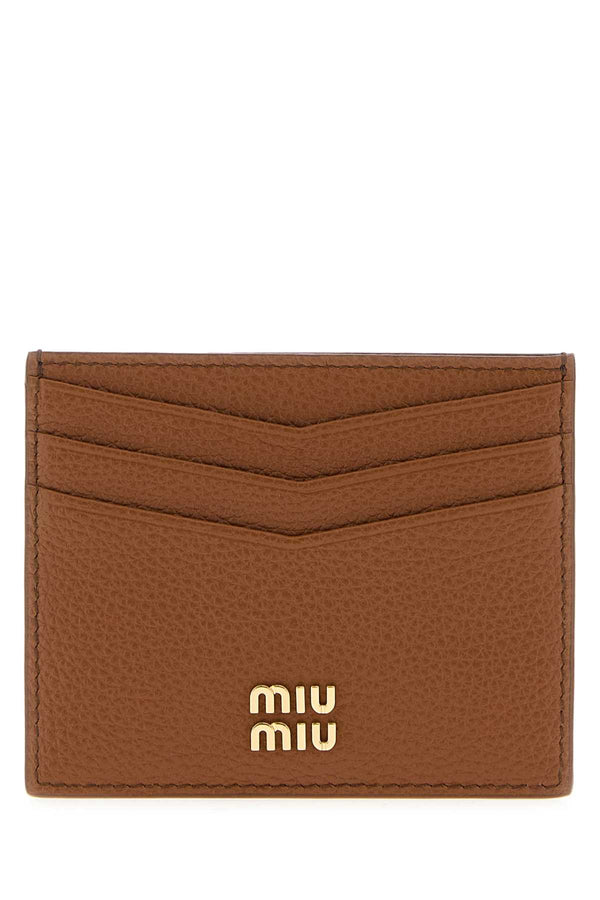 Camel Leather Card Holder Cognac Portafogli