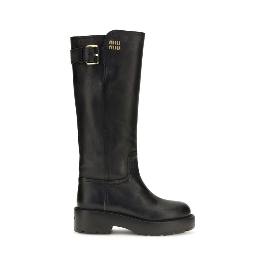 Black Calf Leather Bos Taurus Flat Boots