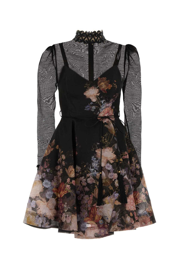 Printed Organdy Valiant Mini Dress Blackfloral Abiti