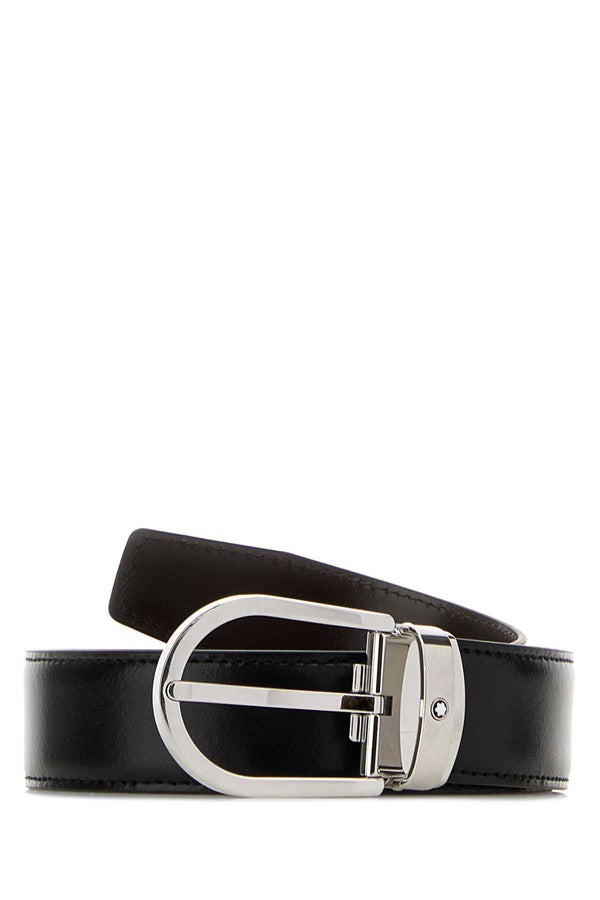 Black Leather Reversible Belt 000 Cinture