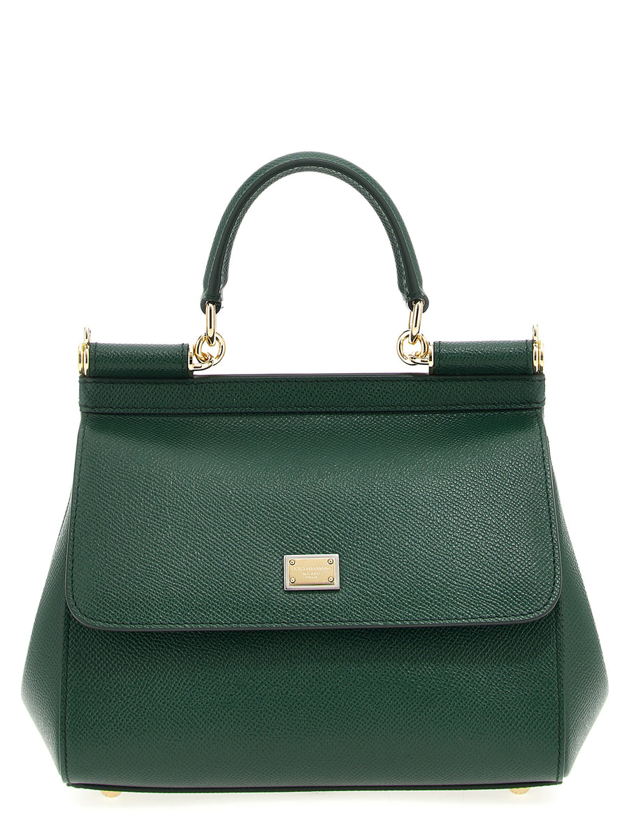 Dolce & Gabbana 100% calfskin leather top handle bag in green