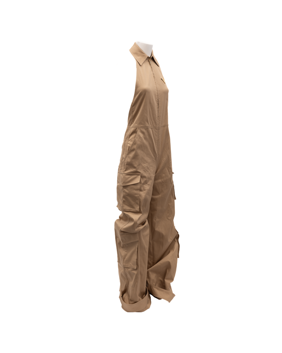 Women Beige Jumpsuit With An Open Back