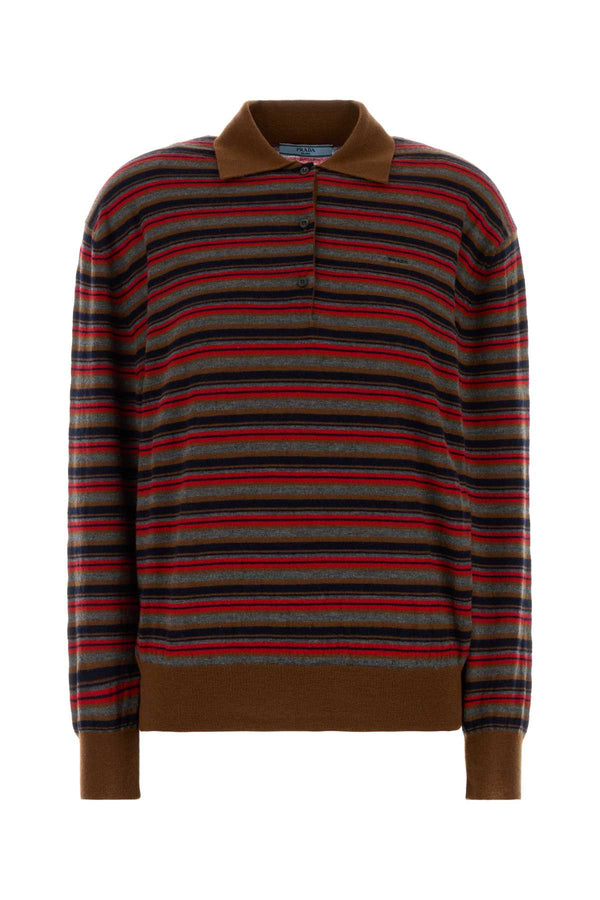 Embroidered Cashmere Polo Shirt Tabacco+ardesia Exterior: Maglieria
