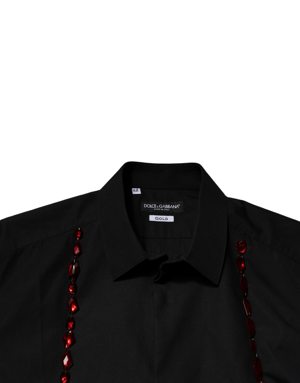Black Crystal Embellished Gold Dress Shirt Cotton