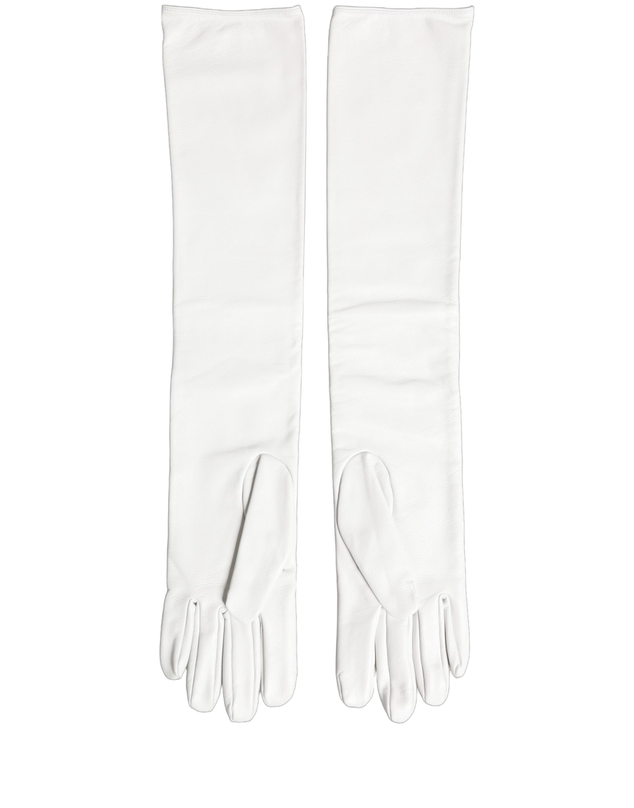 White Genuine Leather Embossed Dg Logo Gloves