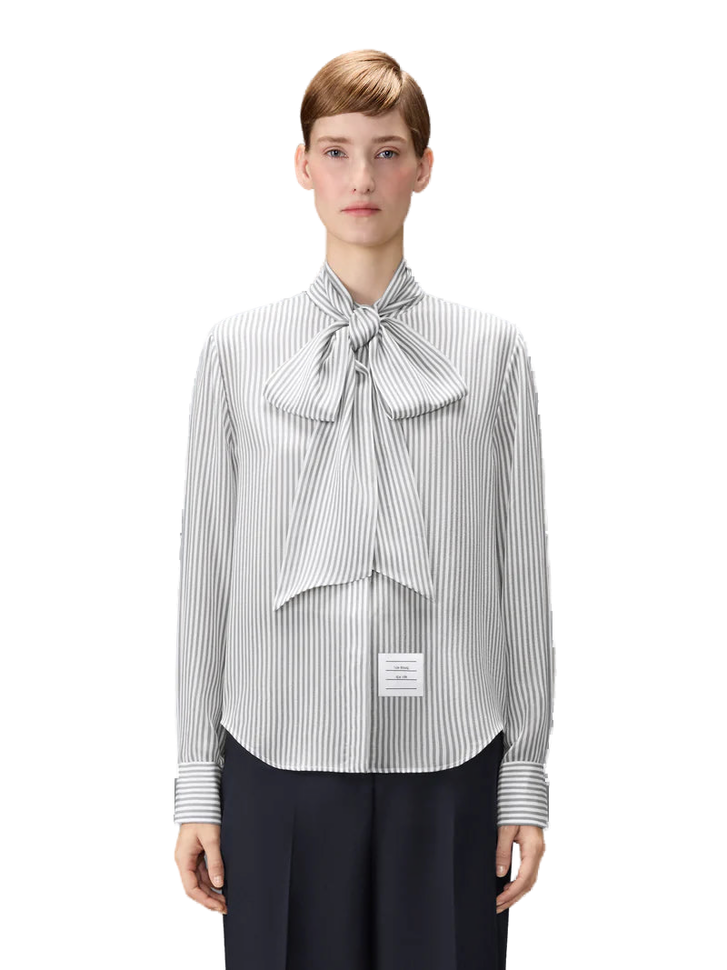 Thom Browne فيونكة عنق قابلة للفصل ياقة حرير قميص — رمادي