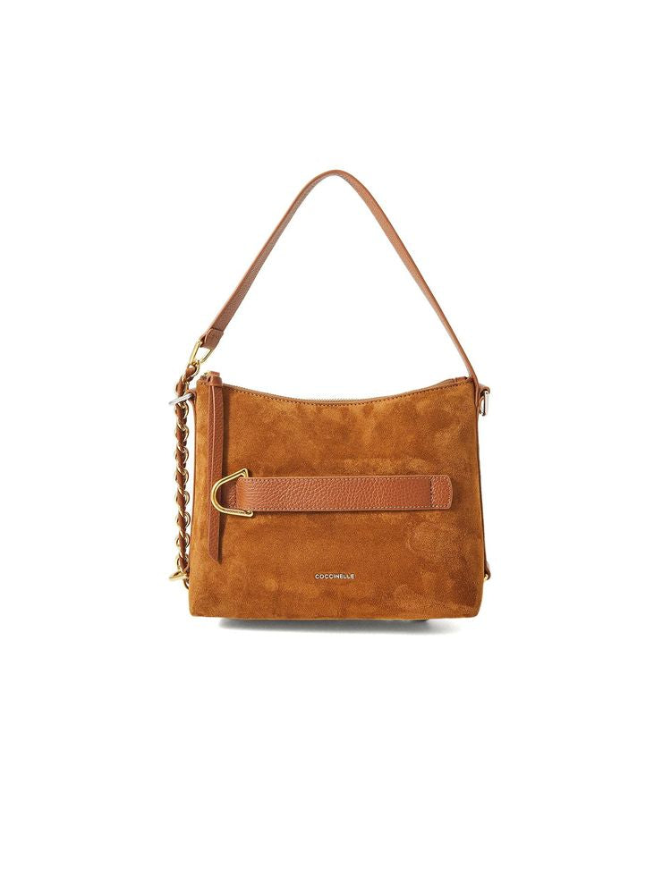 Coccinelle Cow leather suede exterior shoulder bag in cognac
