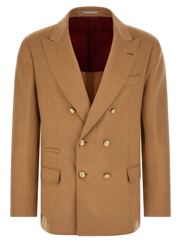 Brunello Cucinelli 100% camel hair with contrast lining blazer in beige