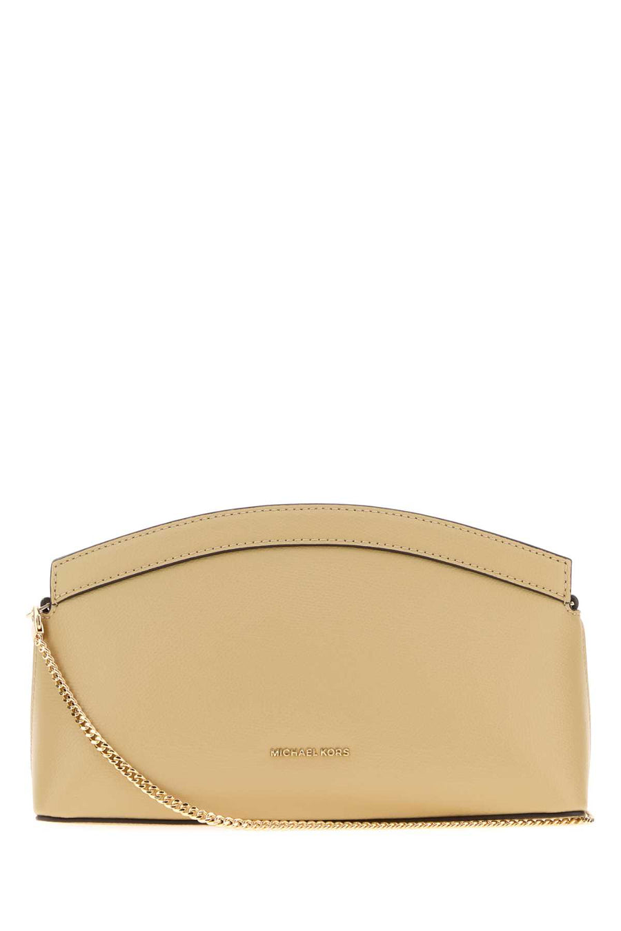 Michael By Michael Kors Dome Exterior: 100% Leather; Lining: 100% Fabric; Finishing: Golden metal clutch in beige