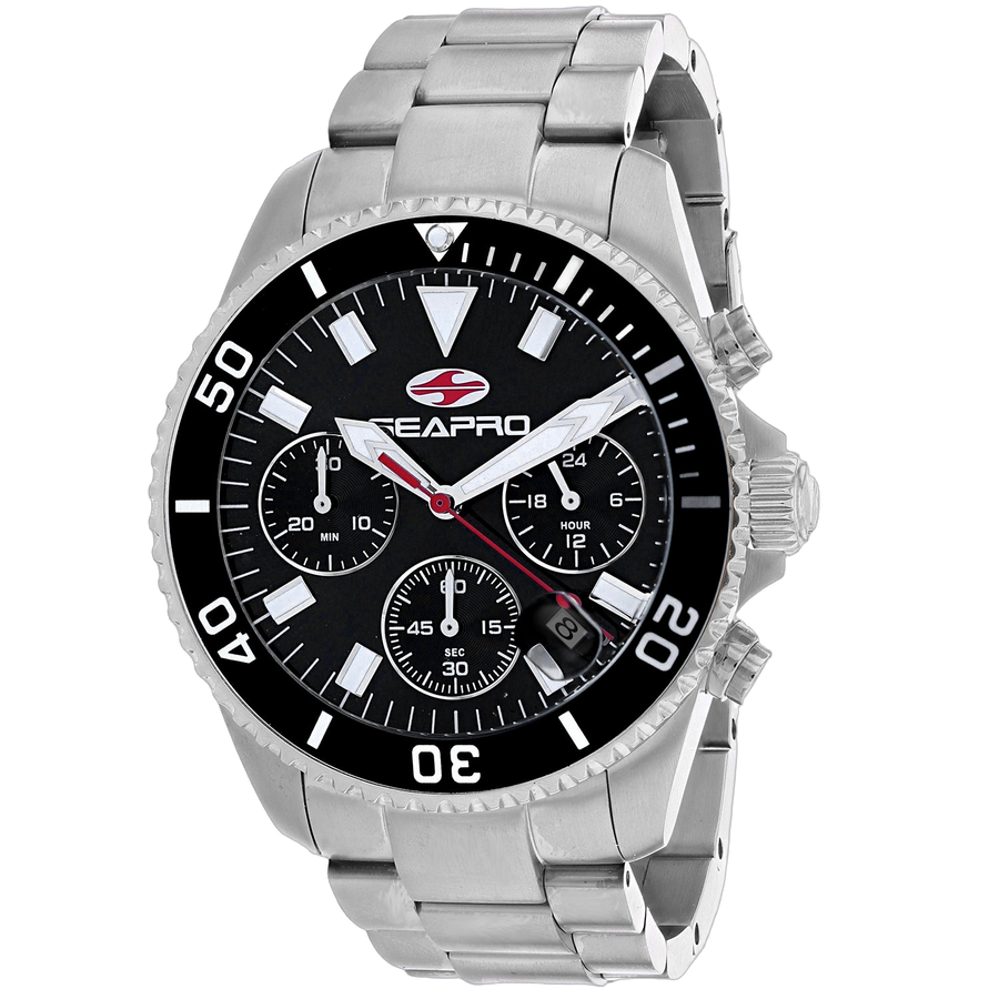 Seapro Stainless steel case and bracelet watch in black