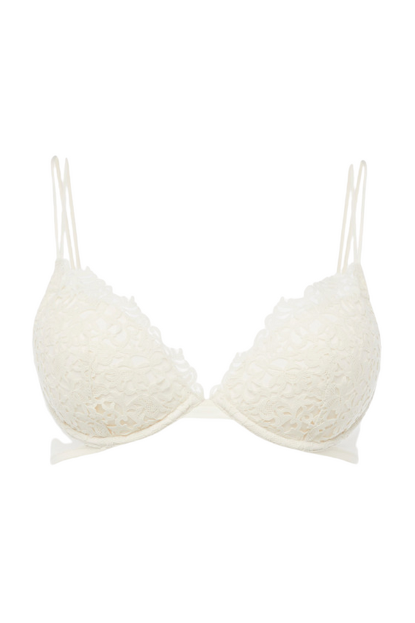 La Perla Stretch Silk Georgette with Macramé Trim push-up bra in white