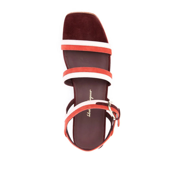 Ferragamo Leather wedge sandal in burgundy