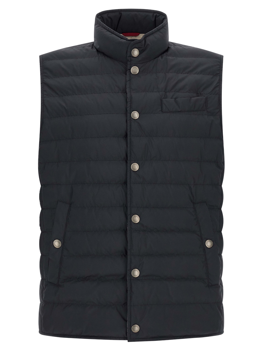 Brunello Cucinelli 100% polyester shell with nylon lining gilet in navy