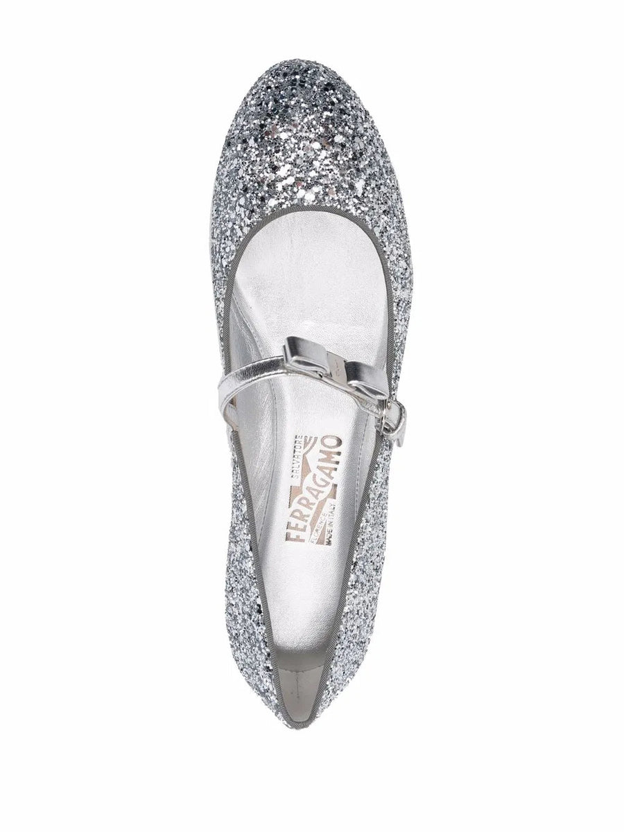 Ferragamo Leather with glitter detailing ballerina flat in silver