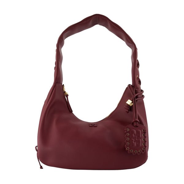 Ganni leather shoulder bag in burgundy