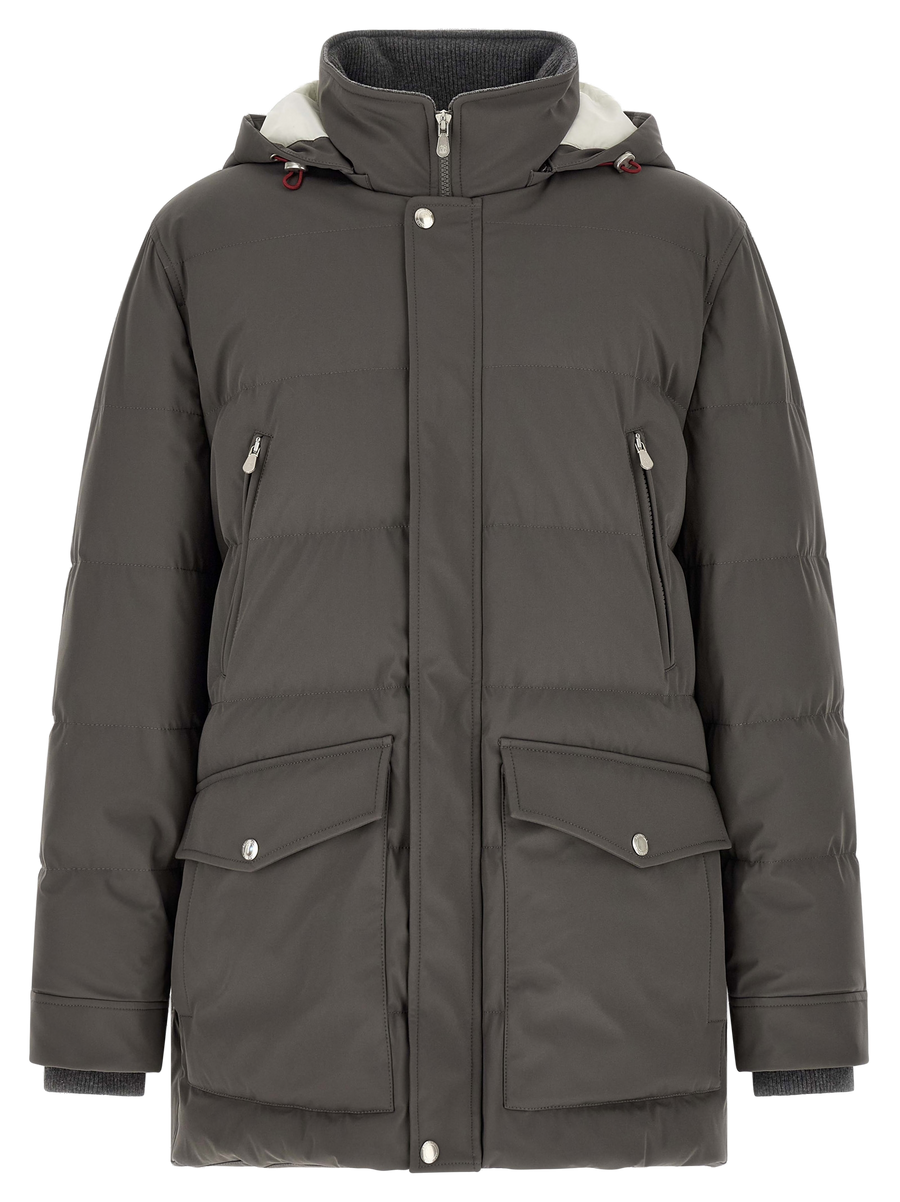 Brunello Cucinelli Polyamide; goose feather filling parka in gray