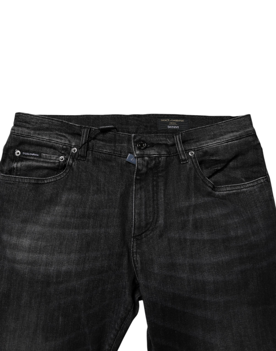 Dark Gray Washed Cotton Skinny Men Denim Jeans Elastane Clothing