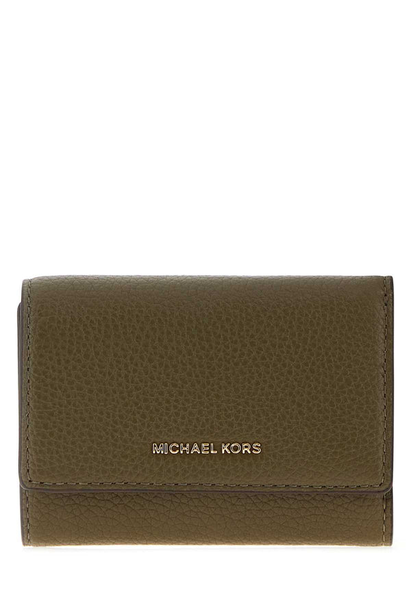 Michael By Michael Kors Trifold Exterior: 100% Leather; Finishing: Golden metal wallet in green
