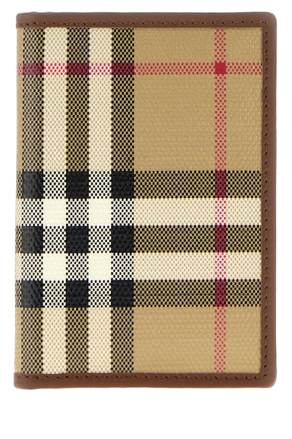 Burberry Bateman 100% Cotton exterior; Leather trim card case in beige