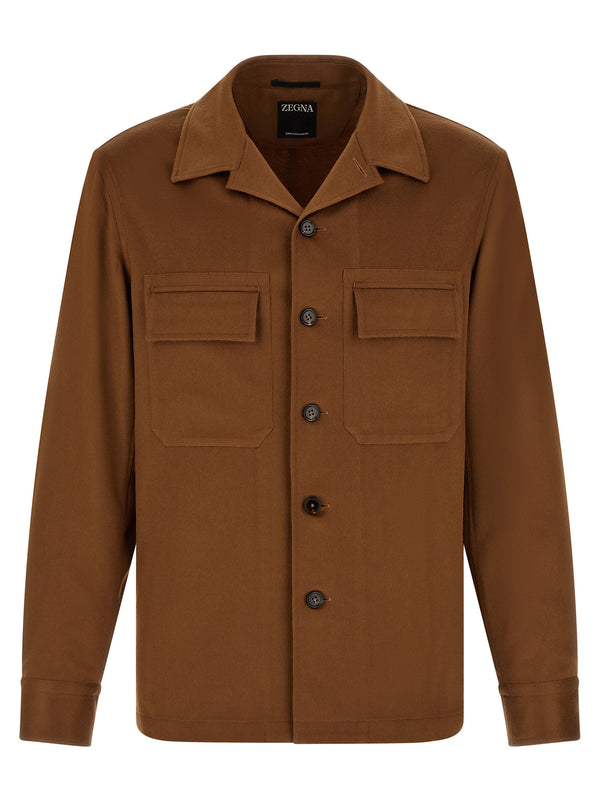 Zegna 100% cashmere overshirt in brown