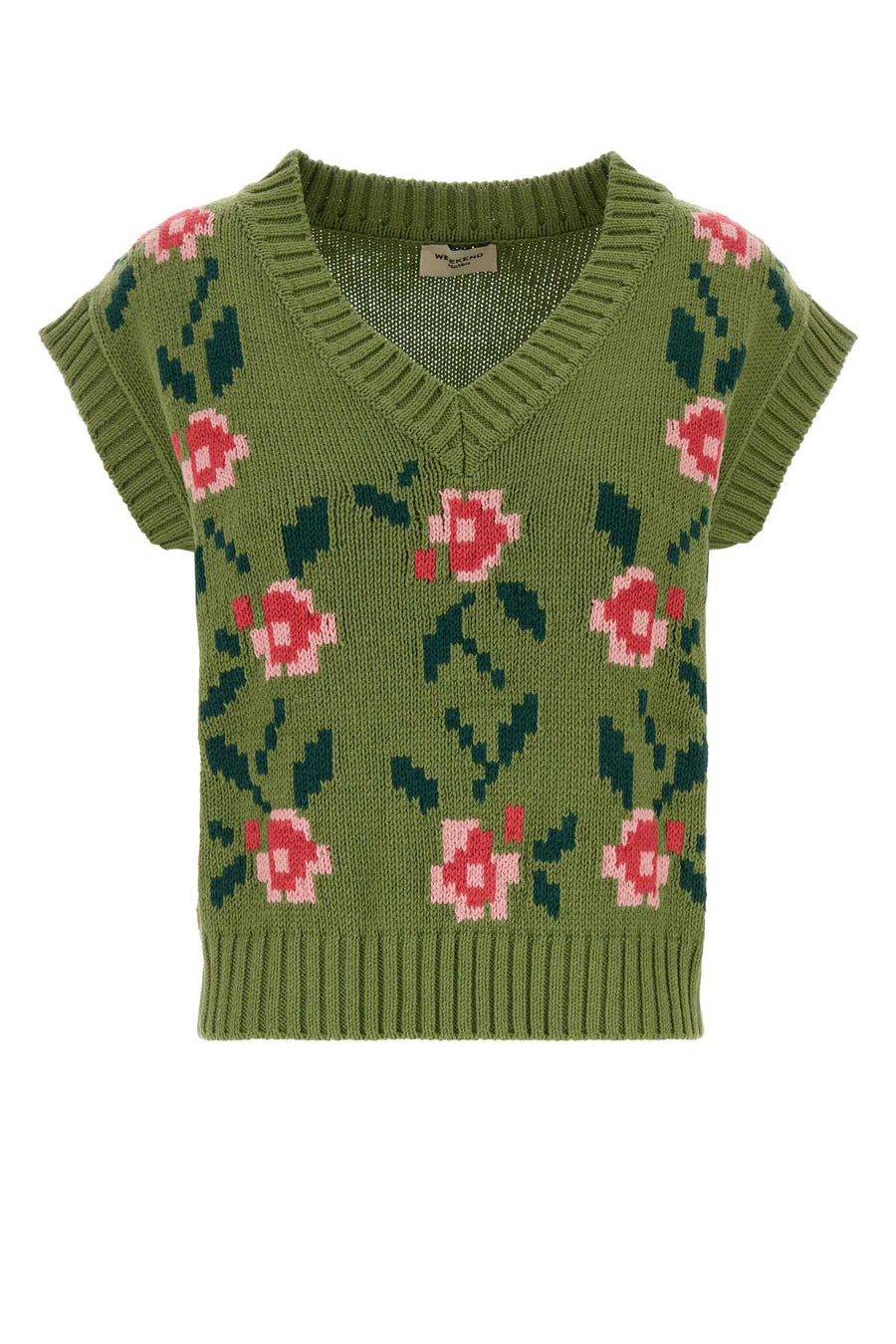 Green Cotton Blend Alamaro Vest Multi Fiore Exterior: Acrylic Maglieria