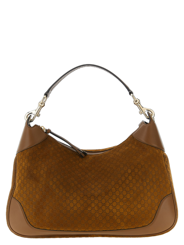 Gucci 100% calfskin leather (with suede and embossed GG pattern) shoulder bag in brown