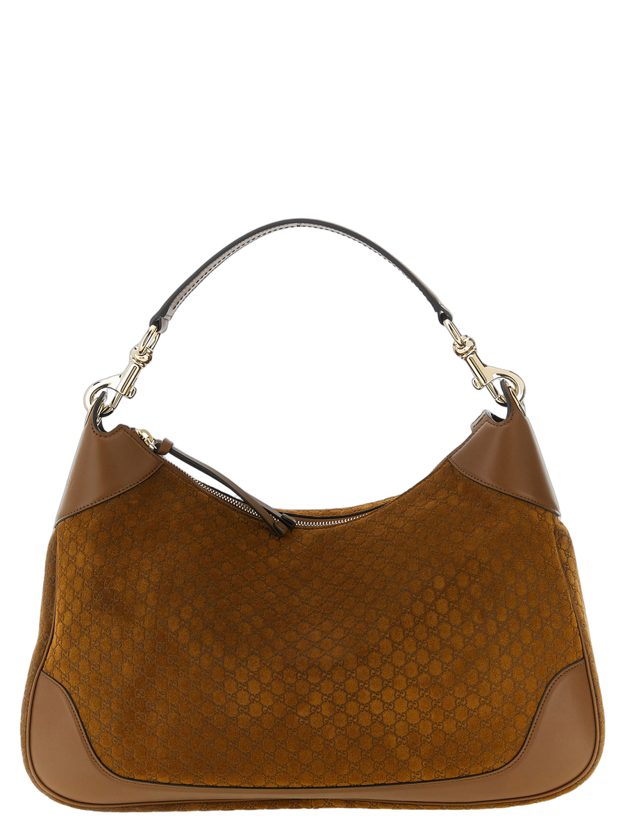 Gucci 100% calfskin leather (with suede and embossed GG pattern) shoulder bag in brown