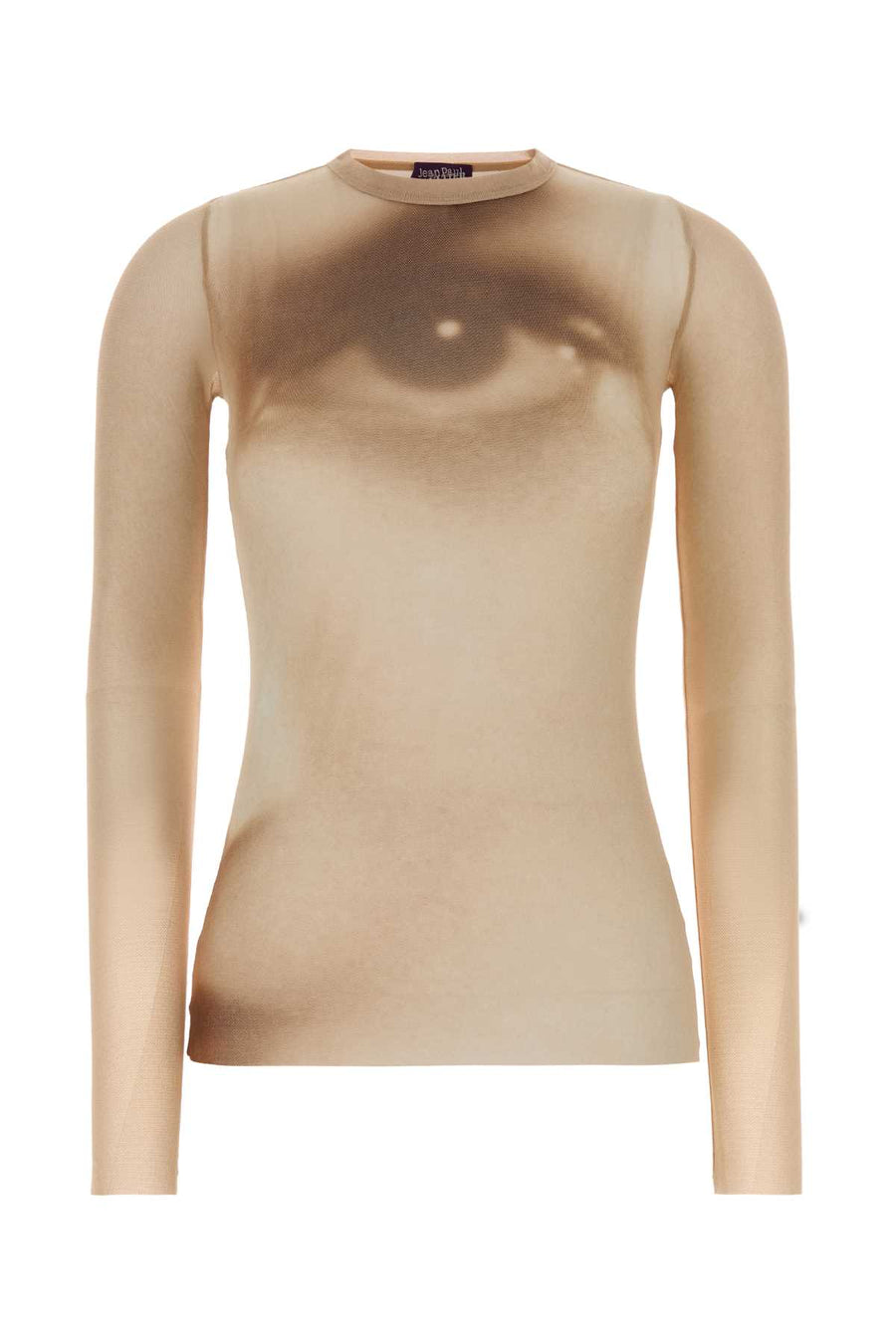 Mesh Long Sleeves Top Printed Face Beige Maglie