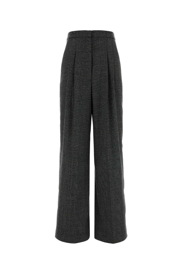 Embroidered Wool Blend Wide-Leg Pant Grey Pantaloni