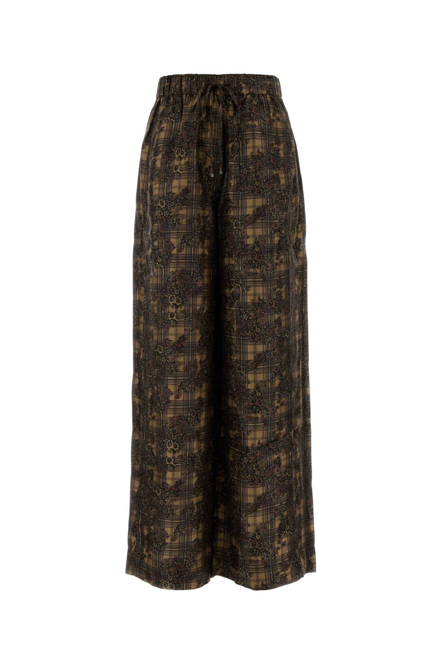 Printed Twill Wide-Leg Pant Kelp Exterior: Silk Pantaloni