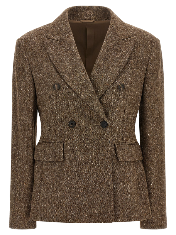 Brunello Cucinelli Virgin wool donegal; lining in crepe and silk blend blazer in brown