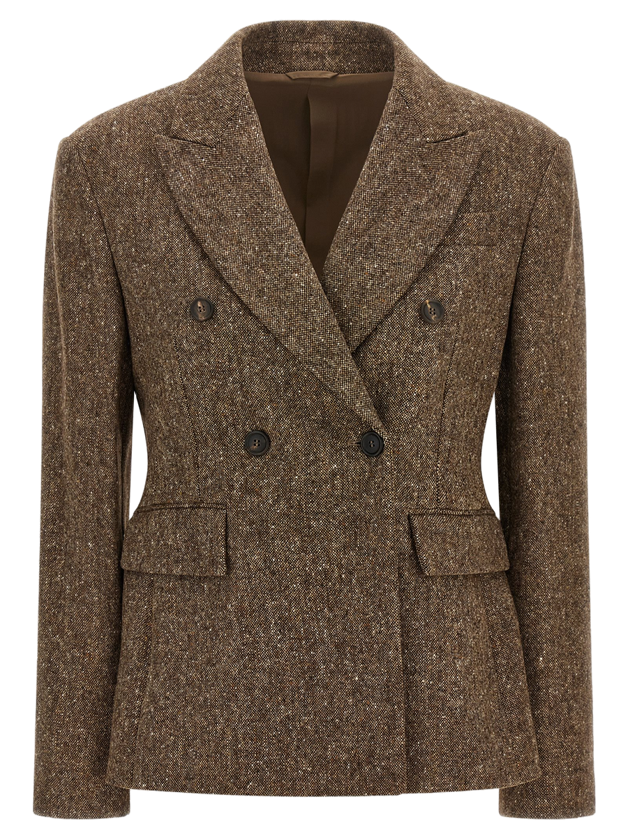 Brunello Cucinelli Virgin wool donegal; lining in crepe and silk blend blazer in brown