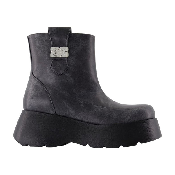 Ganni Leather ankle boot in gray