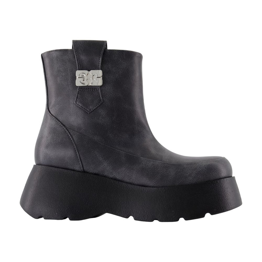 Ganni Leather ankle boot in gray