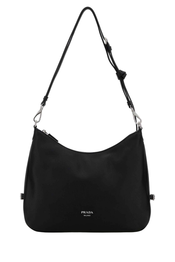 Prada Exterior: 100% Leather; Lining: 100% Leather; Finishing: Silver metal shoulder bag in black