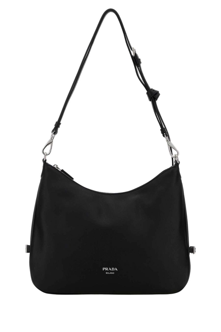 Prada Exterior: 100% Leather; Lining: 100% Leather; Finishing: Silver metal shoulder bag in black