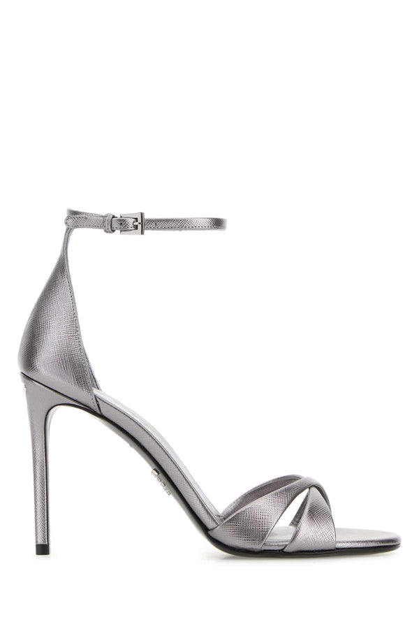 Prada Exterior: 100% Leather heel sandal in silver