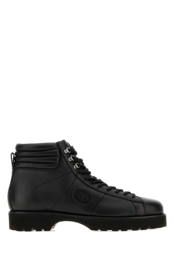 Black Leather Vlogo Signature Ankle Boots Nero Stivali