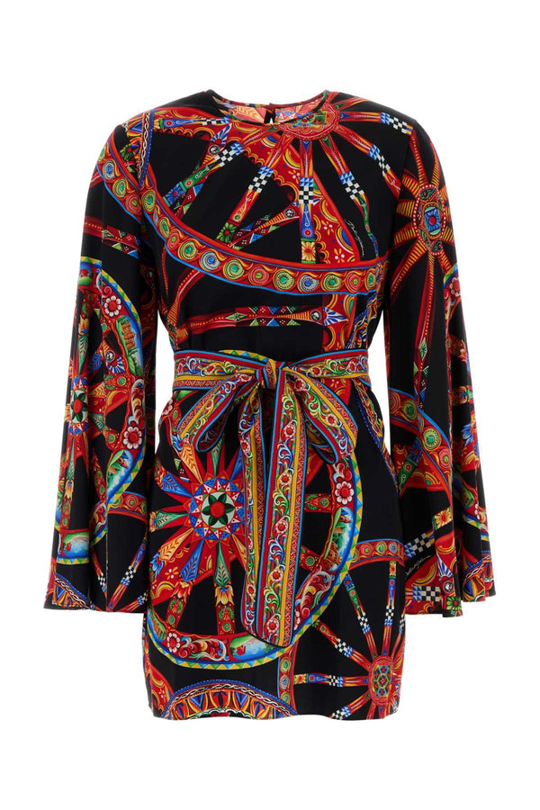 Printed Stretch Crepe Dress Ruote Carretto Fnero Exterior: Silk Elastane Camicie