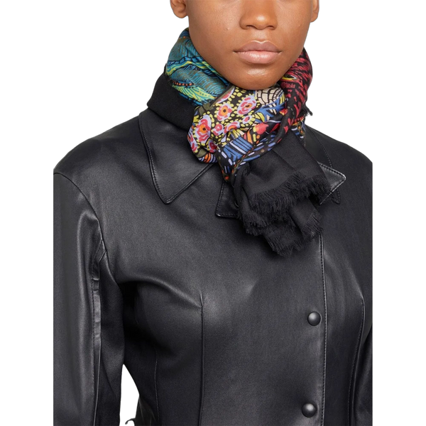 Ferragamo Wool-cashmere blend with silk lining shawl in navy