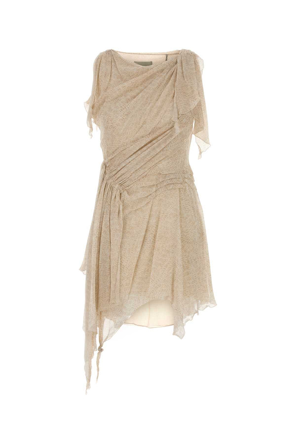 Printed Silk Trysha Mini Dress Ecru Exterior: Lining: Abiti
