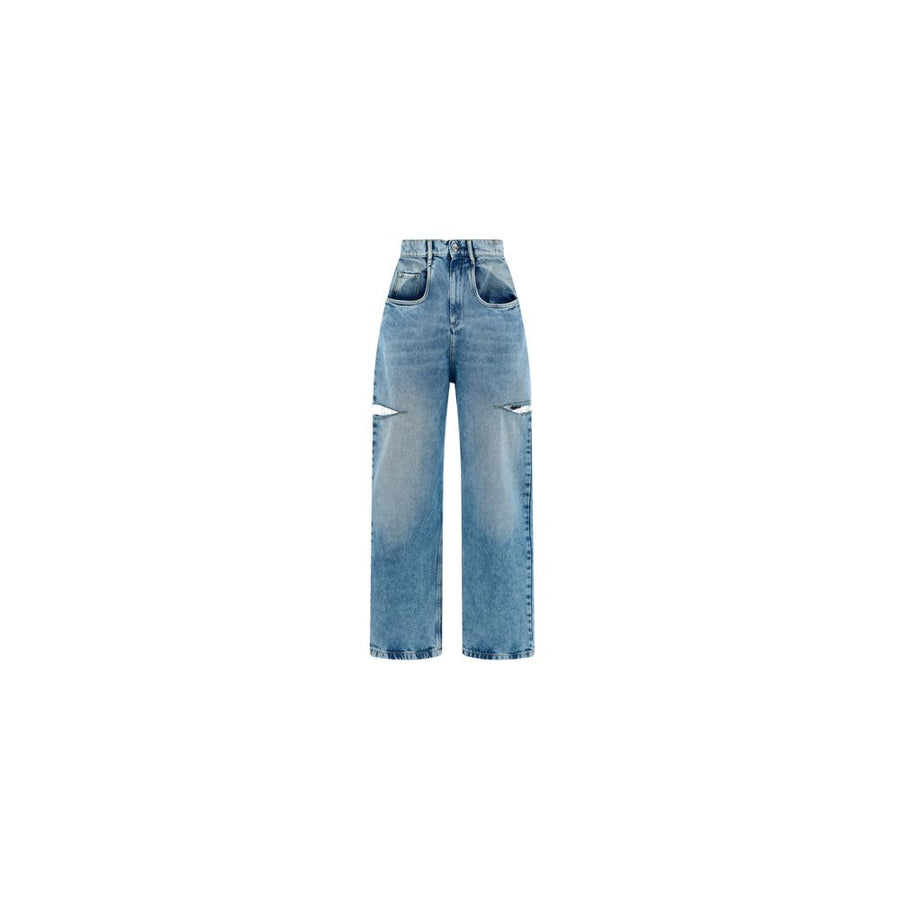 Blue Cotton Straight-Leg Jeans Clothing