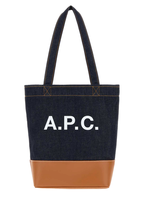 Two-Tone Denim And Leather Axelle Shopping Bag Caramel Exterior: Fabric Borse A Mano