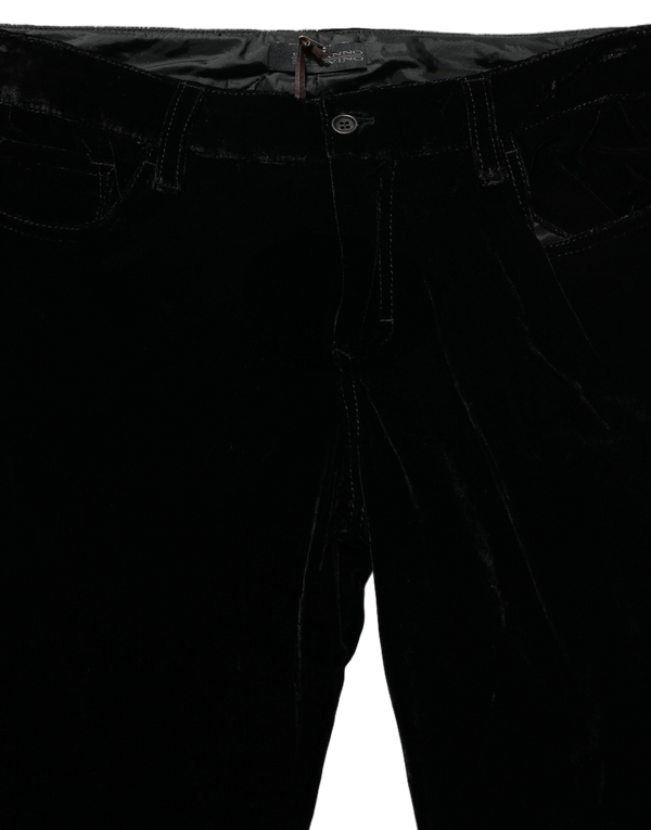 Black Viscose Blend Velvet Slim Fit Pants