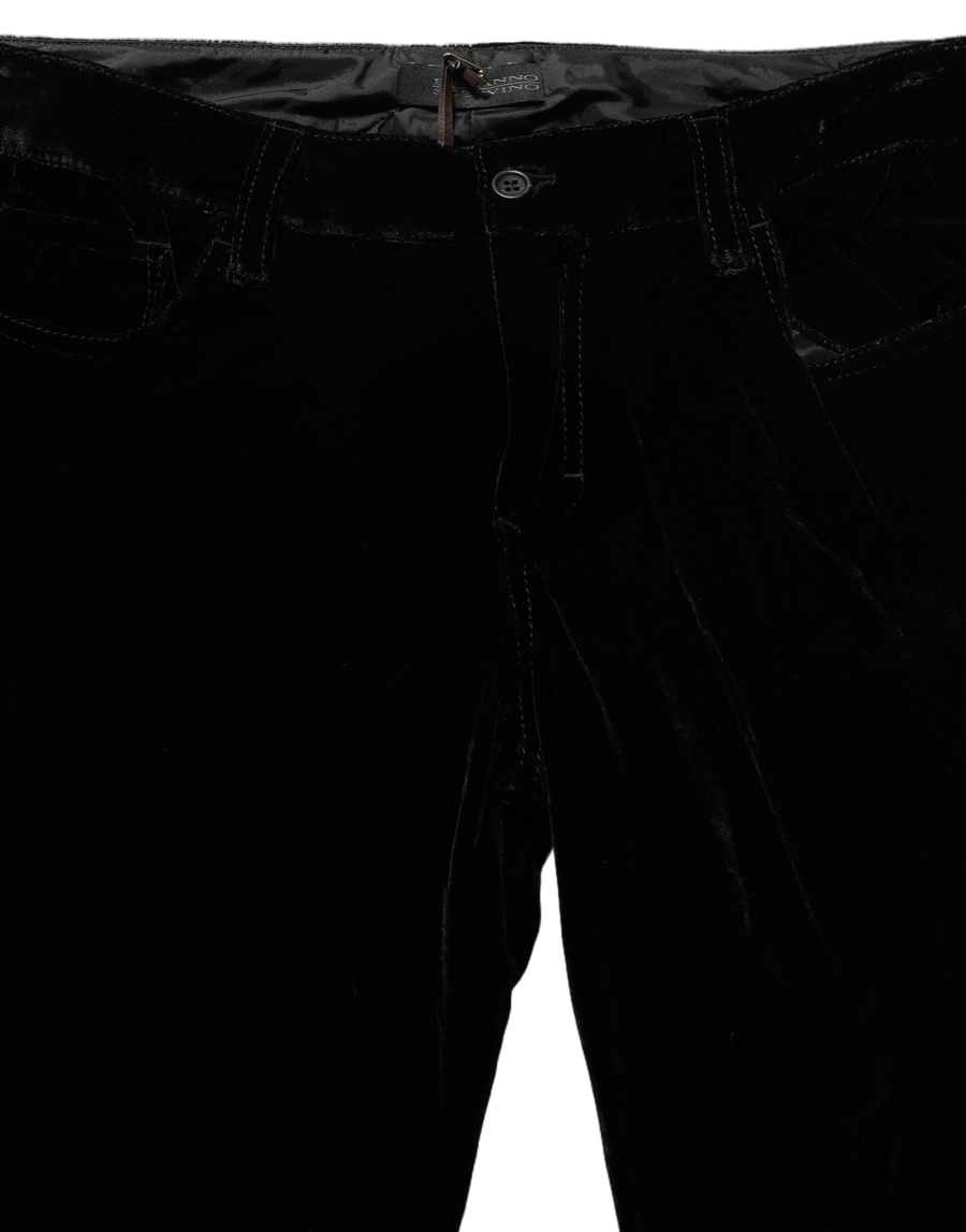 Black Viscose Blend Velvet Slim Fit Pants