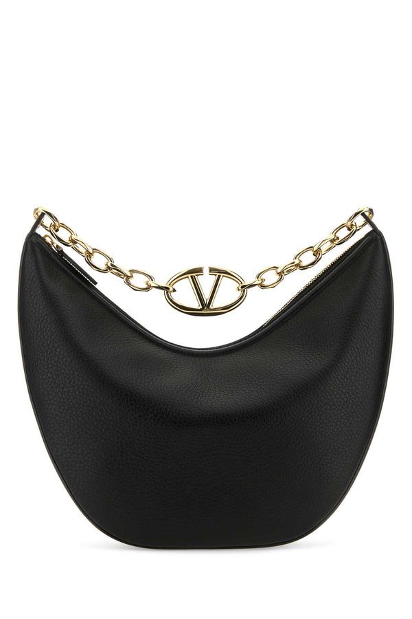 Valentino Garavani Hobo Exterior: 100% Calf. Lining: 100% Leather. Finishing: Golden metal shoulder bag in black